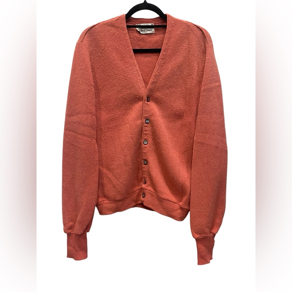 VTG 60s Arnold Palmer Robert Bruce Alpaca Wool Blend Bold Orange Cardigan Size L